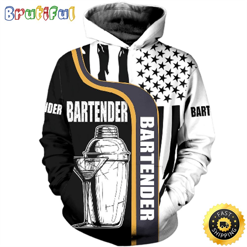 Bartender Hoodie Bartender American Flag Black White Hoodie 1 nest9k