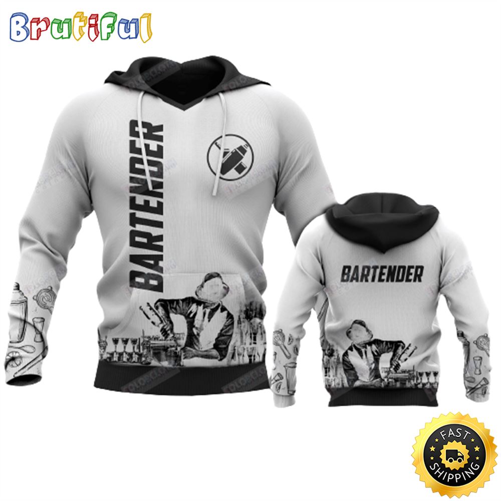 Bartender Hoodie Bartender Drinks Silhouette Black White Hoodie 1 x5z9q3