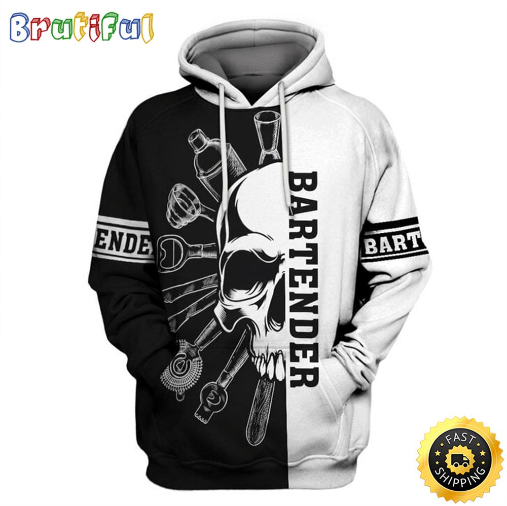 Bartender Hoodie Bartender Tools Items Skull Black White Hoodie 1 wn6f2v