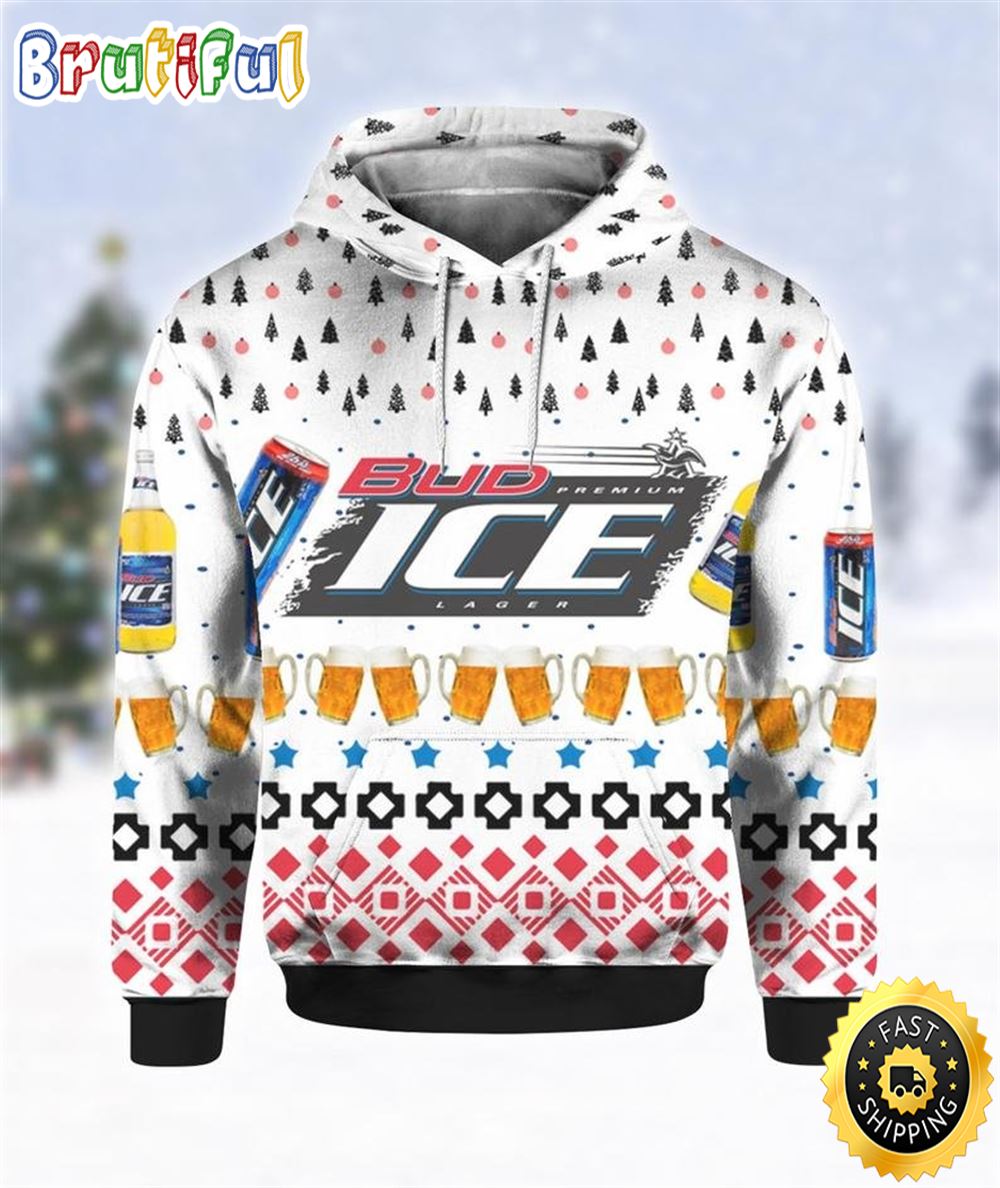 Beer Hoodie Bud Ice Premium Lager Beer Pattern White Hoodie Amazing Beer 1 j1pwz3