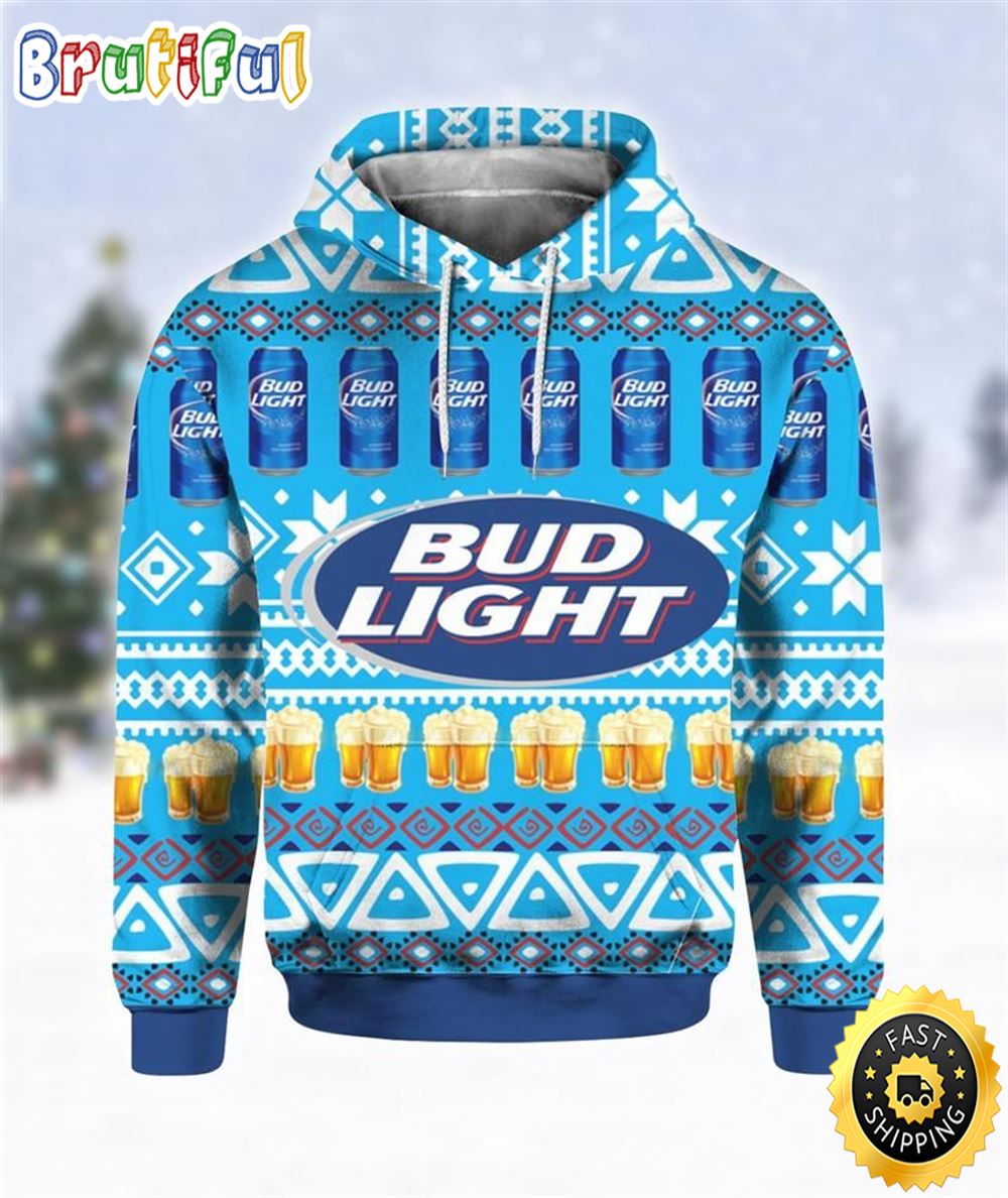Beer Hoodie Bud Light Beer Cups And Cans Pattern Blue Hoodie For Fan Women Men 1 vdwoyy
