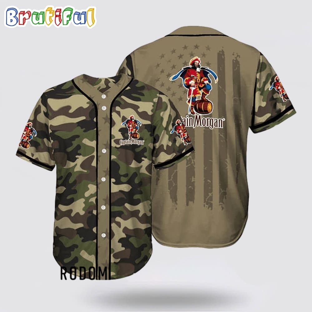 Camouflage Green Brown Captain Morgan Baseball Jersey hb14tk