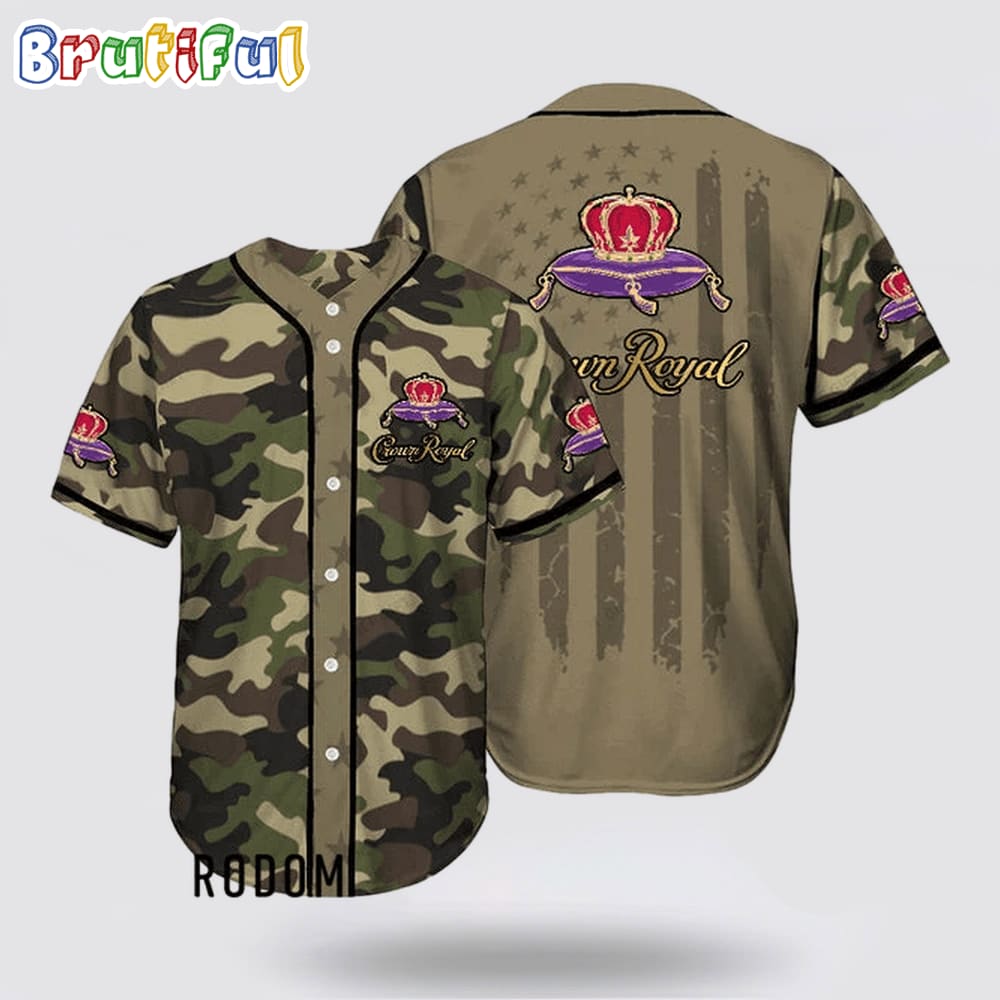 Camouflage Green Brown Crown Royal Baseball Jersey bpzsjn