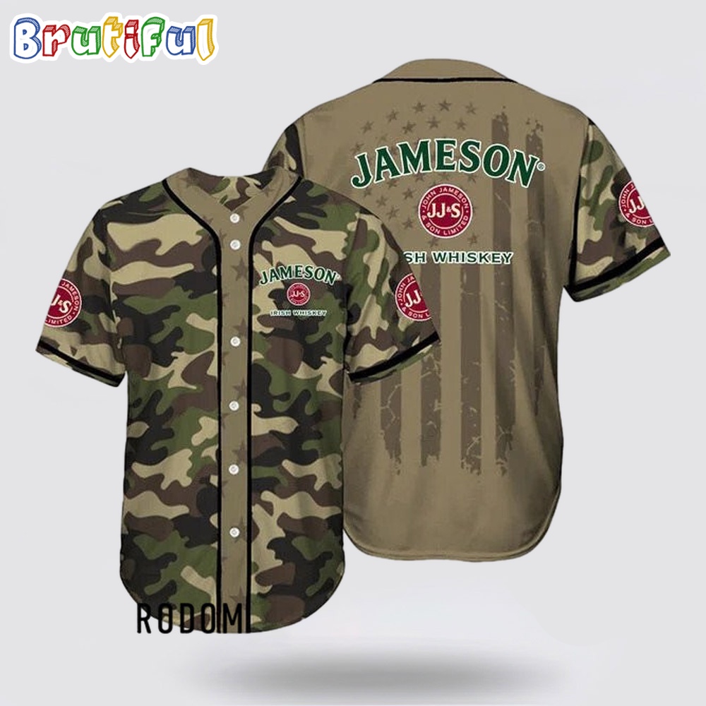 Camouflage Green Brown Jameson Whiskey Baseball Jersey slvlmk