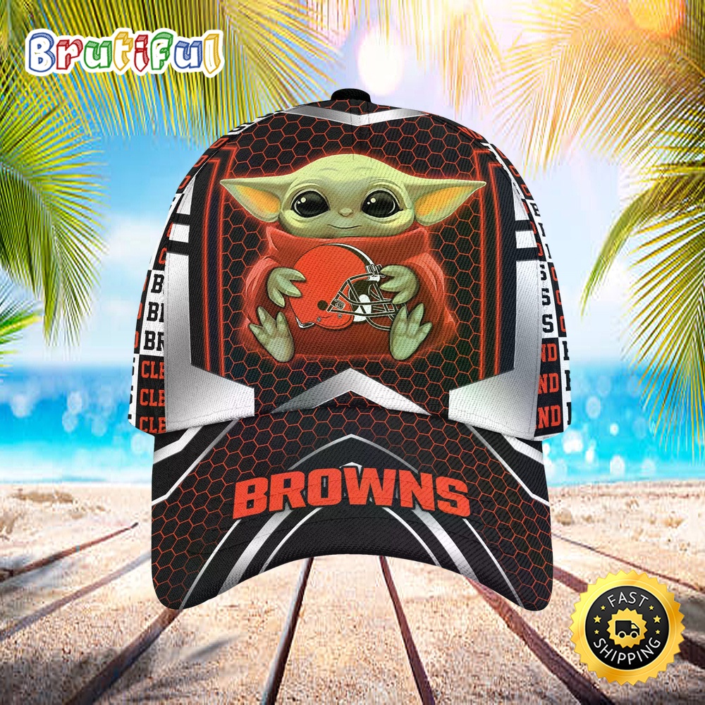 Cleveland Browns Baby Yoda All Over Print 3D Baseball Cap gfvzzk