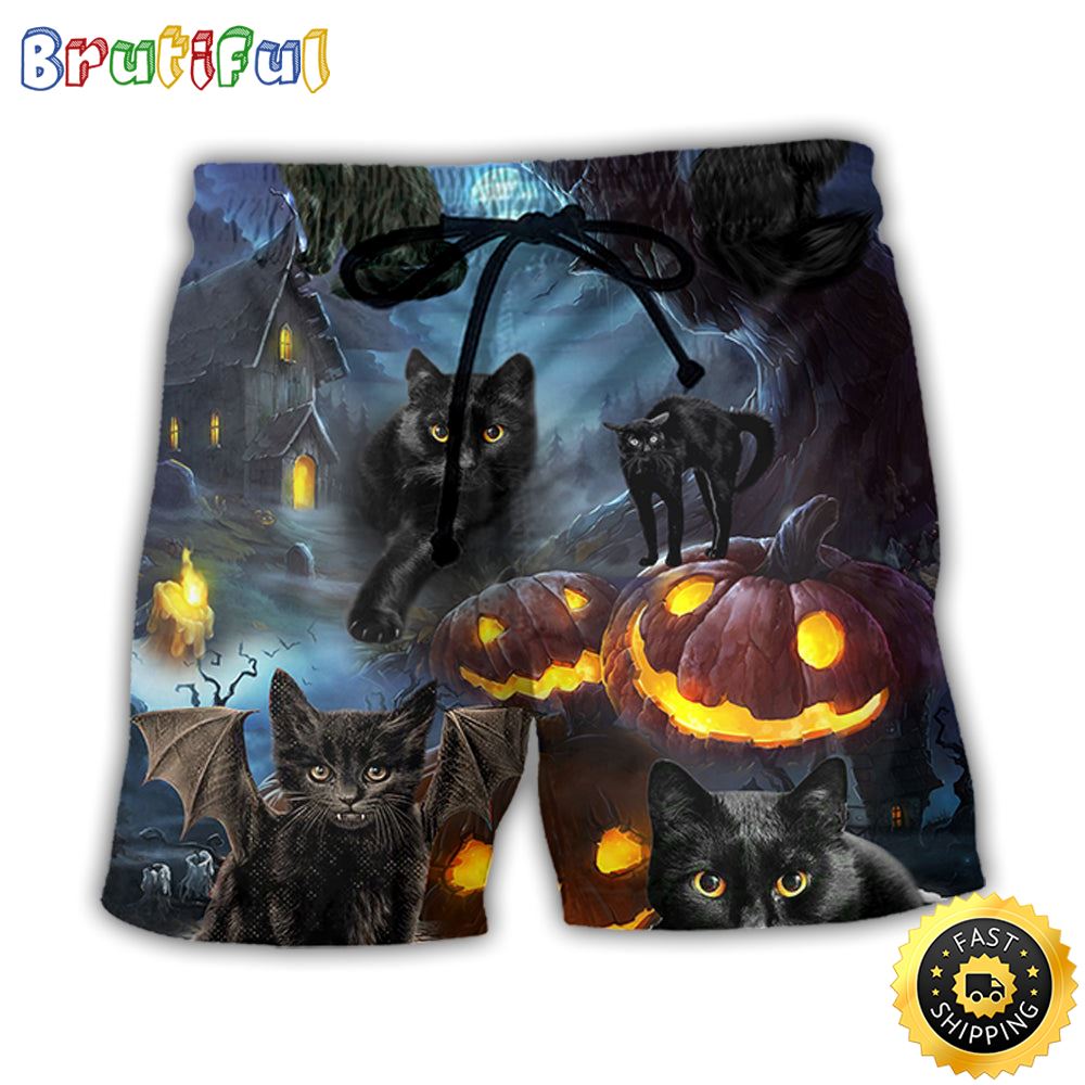 Halloween Black Cat Dark Night Style Beach Short iegisj