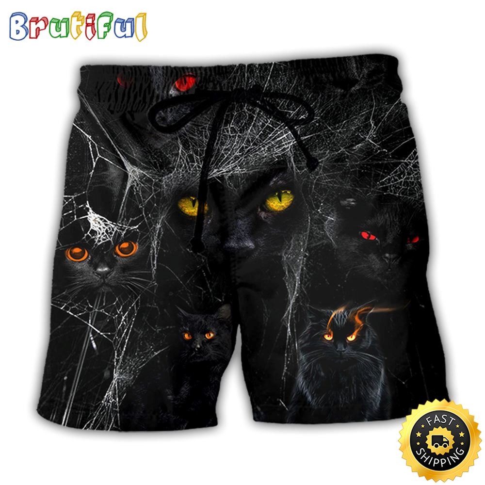 Halloween Black Cat In The Dark Beach Short pxcqdl