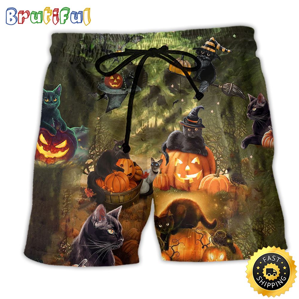 Halloween Black Cat May Luck Be Yours On Halloween Night Beach Short py4lti