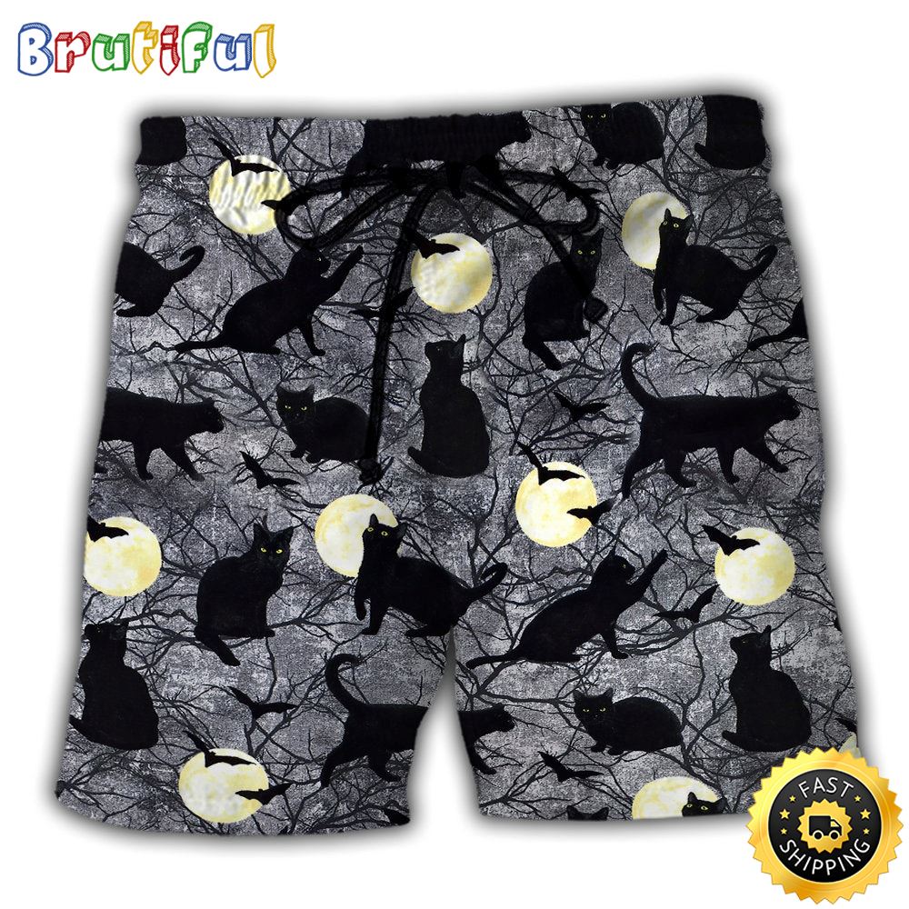 Halloween Black Cat Pattern Beach Short xpwuew