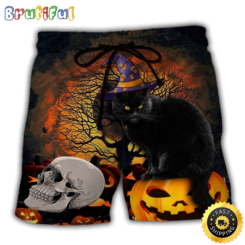 Halloween Black Cat Scary Pumpkin Beach Short l1viwk