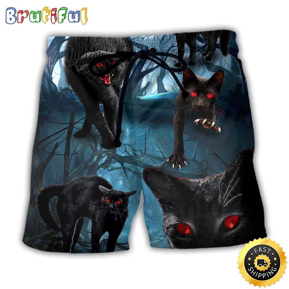 Halloween Black Cat Scary Style Beach Short vddckb