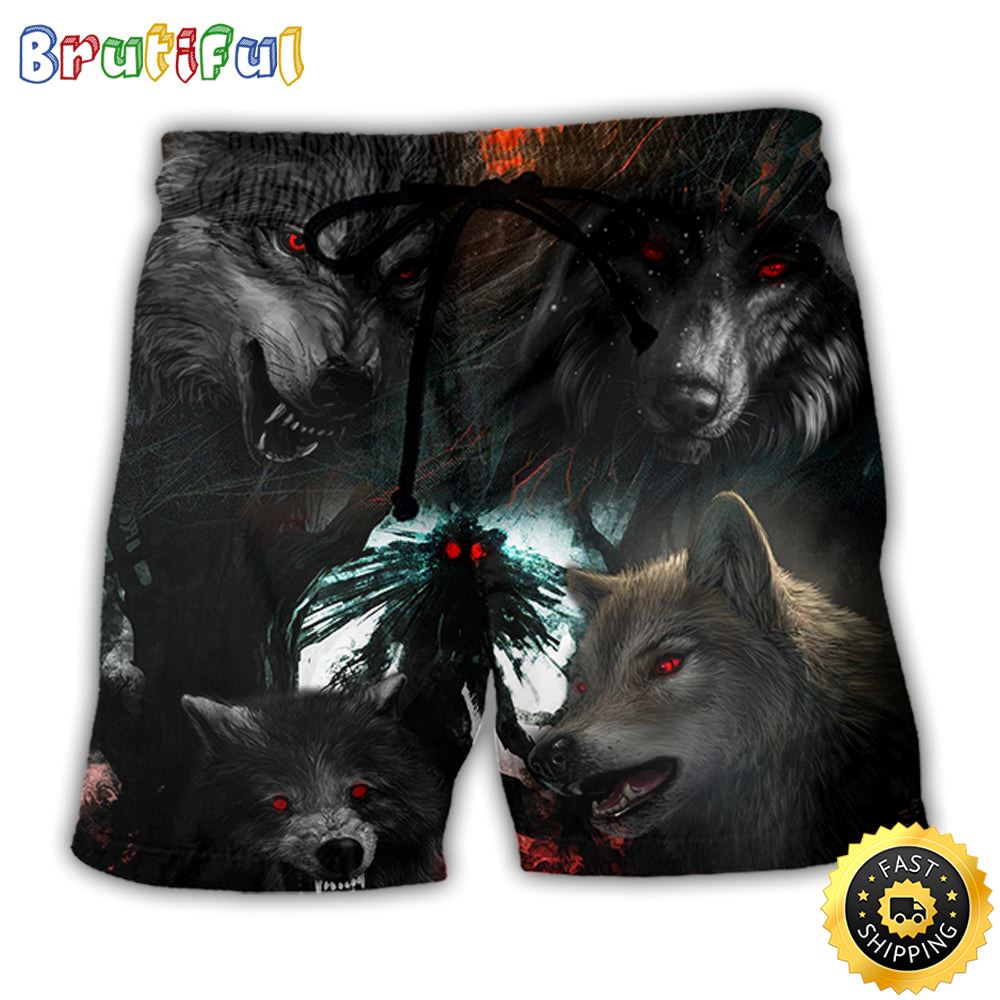 Halloween Black Wolf In The Dark Beach Short vzaem9