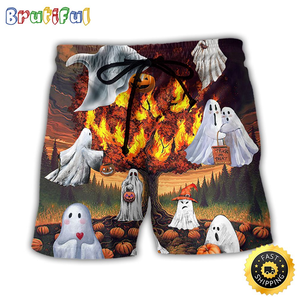 Halloween Boo Pumpkin Burning Scary Beach Short ftokiw