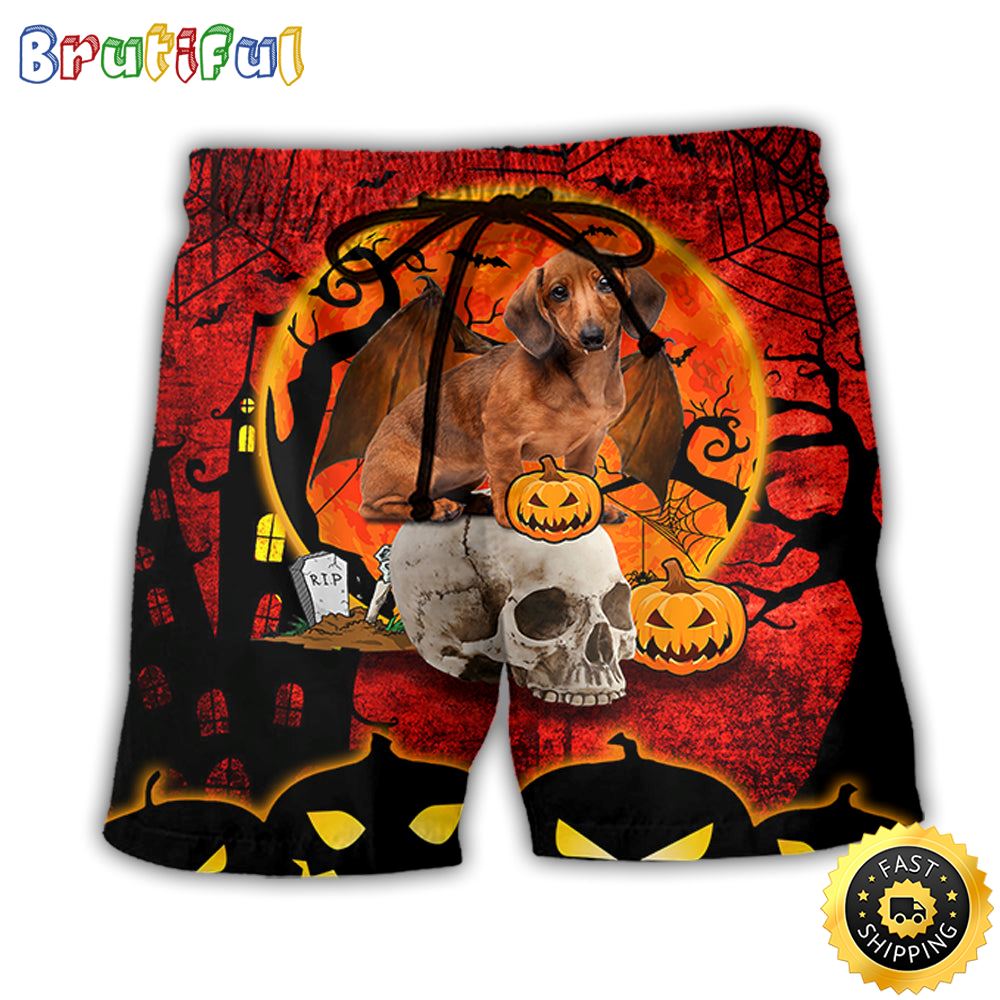 Halloween Dachshund Pumpkin Scary Beach Short r77k6z