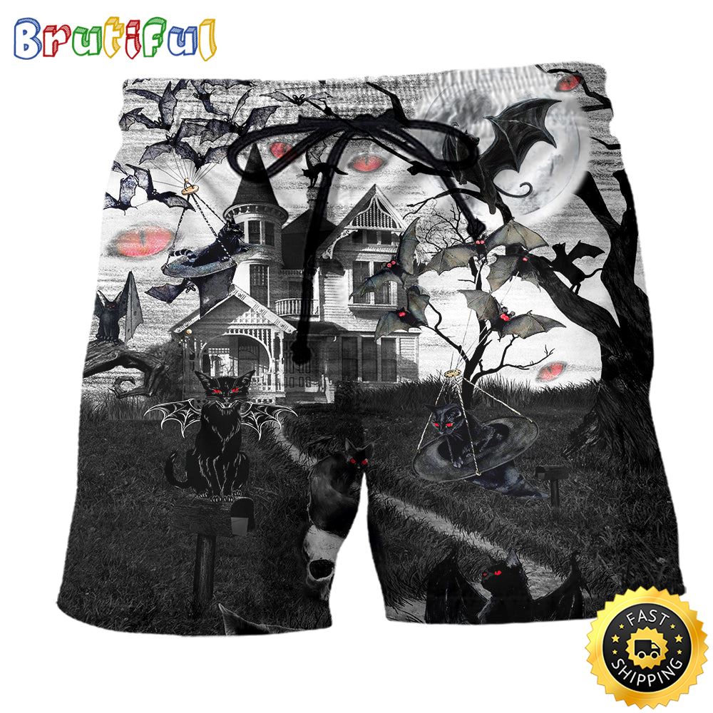 Halloween Flying Cats Beach Short mcjfo1