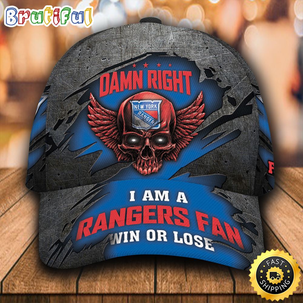 I Am A New York Rangers Fan Skull All Over Print 3D Baseball Cap kverb3