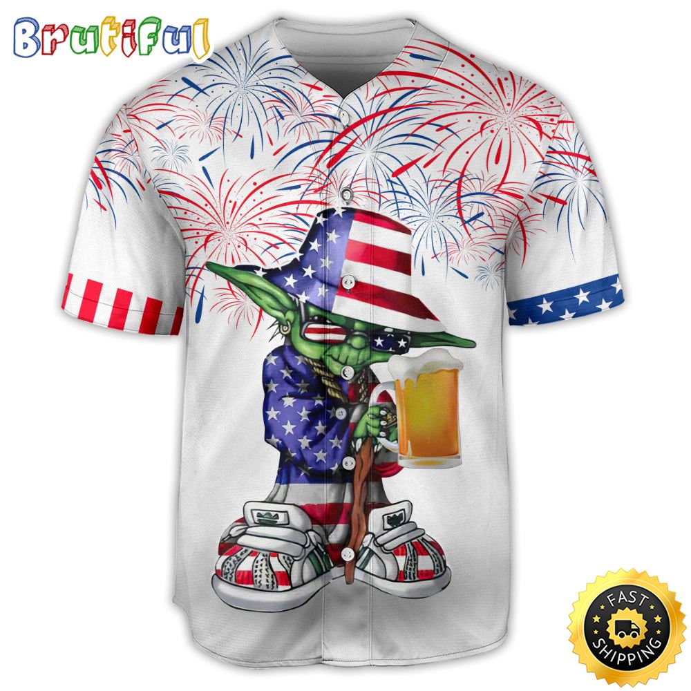 Independence Day SW Yoda With Beer Baseball Jersey 3692 jbfosn
