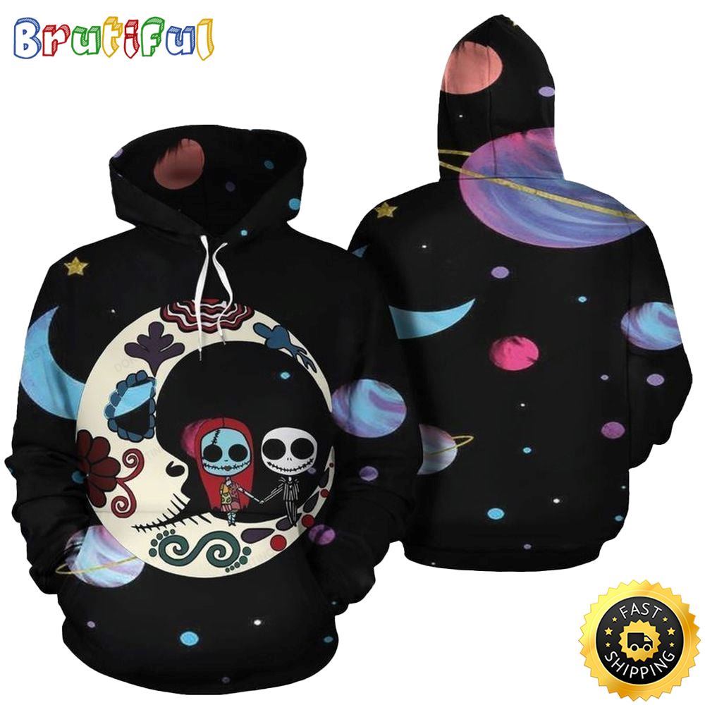 Jack Skellington And Sally On The Moon 3D Hoodie All Over Print Shirts f0xin0