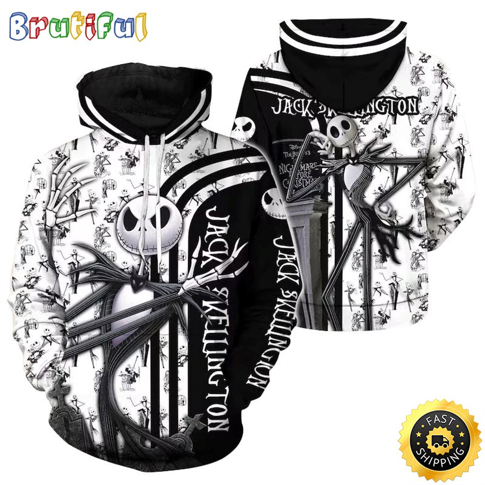 Jack Skellington Black White 3D Hoodie All Over Print Shirt xm9goi