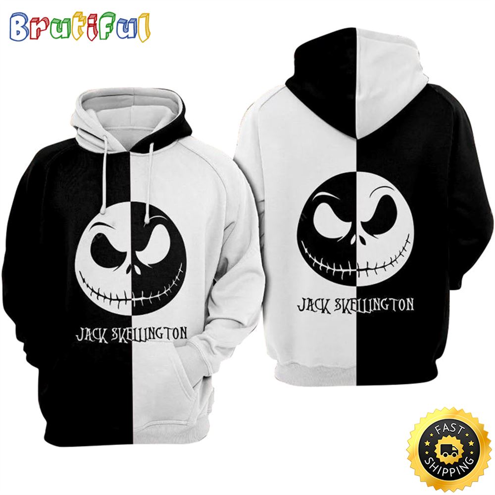Jack Skellington Black White 3D Hoodie All Over Print Shirts so0dzl
