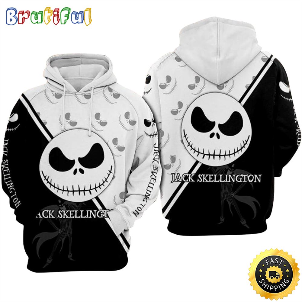 Jack Skellington Face Black White 3D Hoodie All Over Print Shirts dkripm