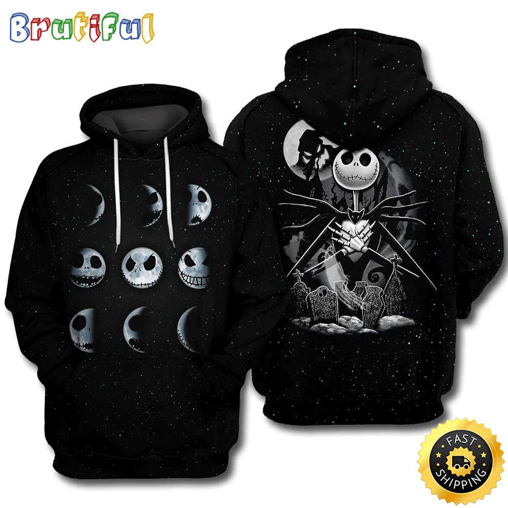 Jack Skellington King Moon Pullover Zip 3D Hoodie All Over Print Shirts ojutyv
