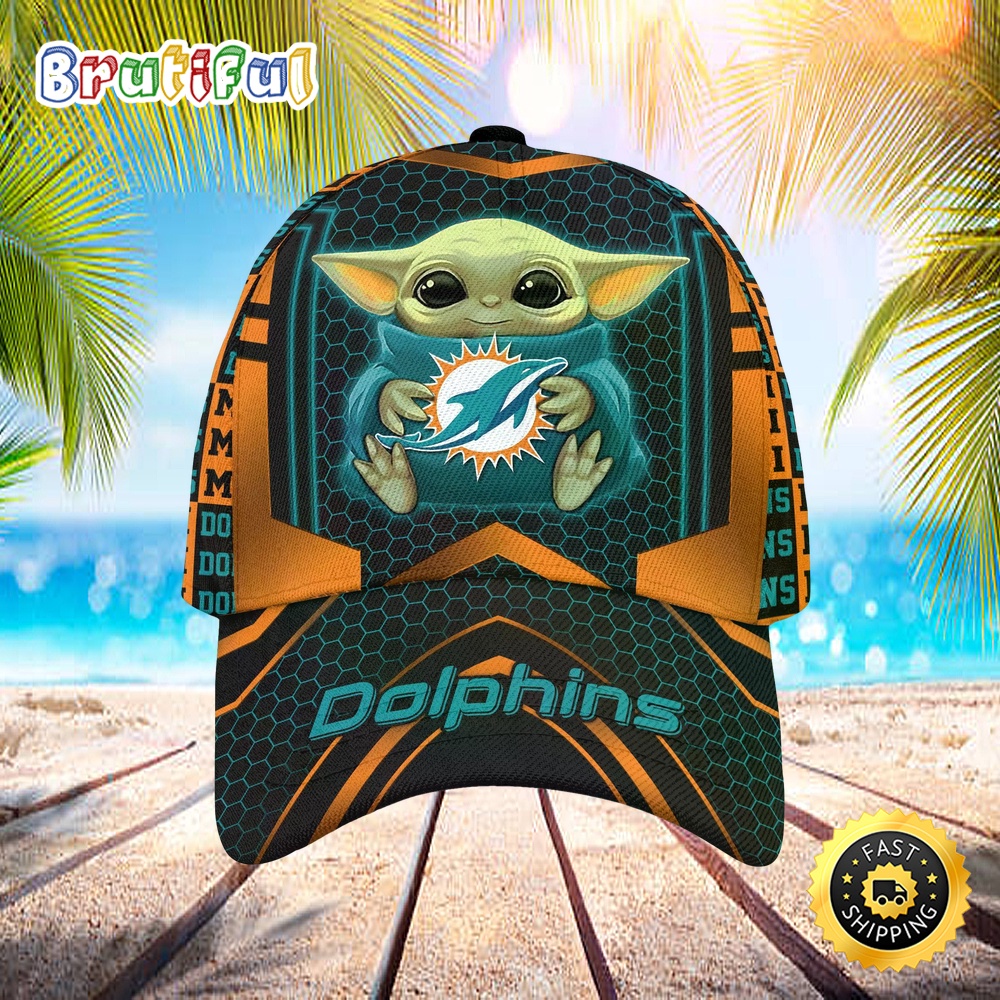 Miami Dolphins Baby Yoda All Over Print 3D Baseball Cap x59non