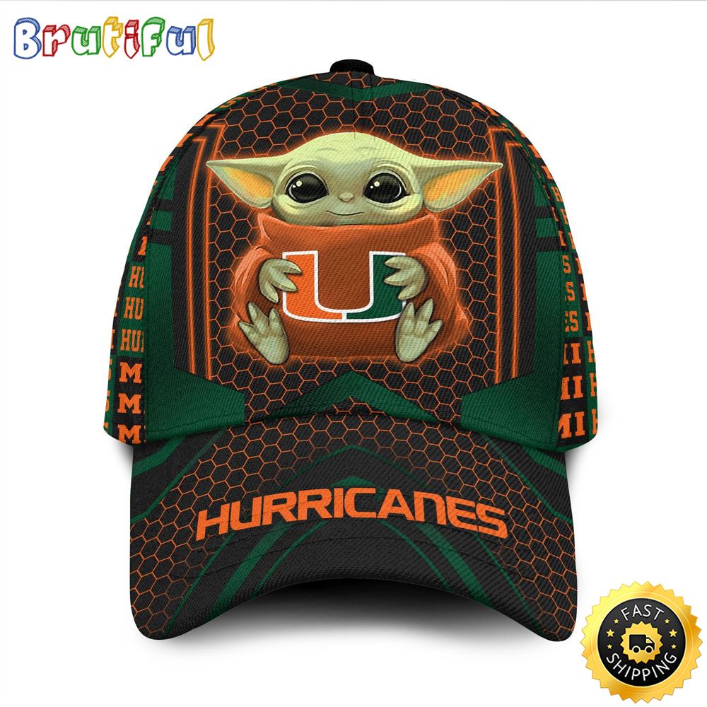 Miami Hurricanes Baby Yoda All Over Print 3D Baseball Cap phjqfr