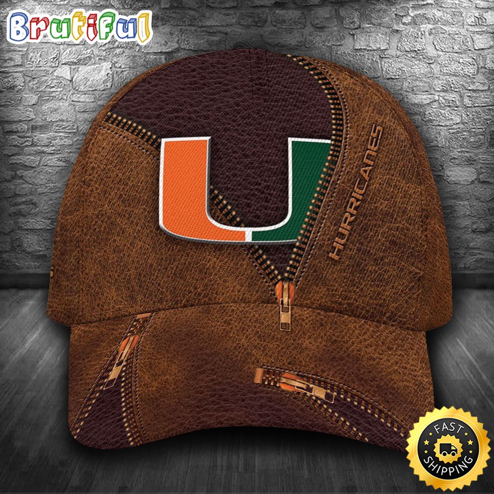 Miami Hurricanes Brown Zip All Over Print 3D Classic Cap ibubsa