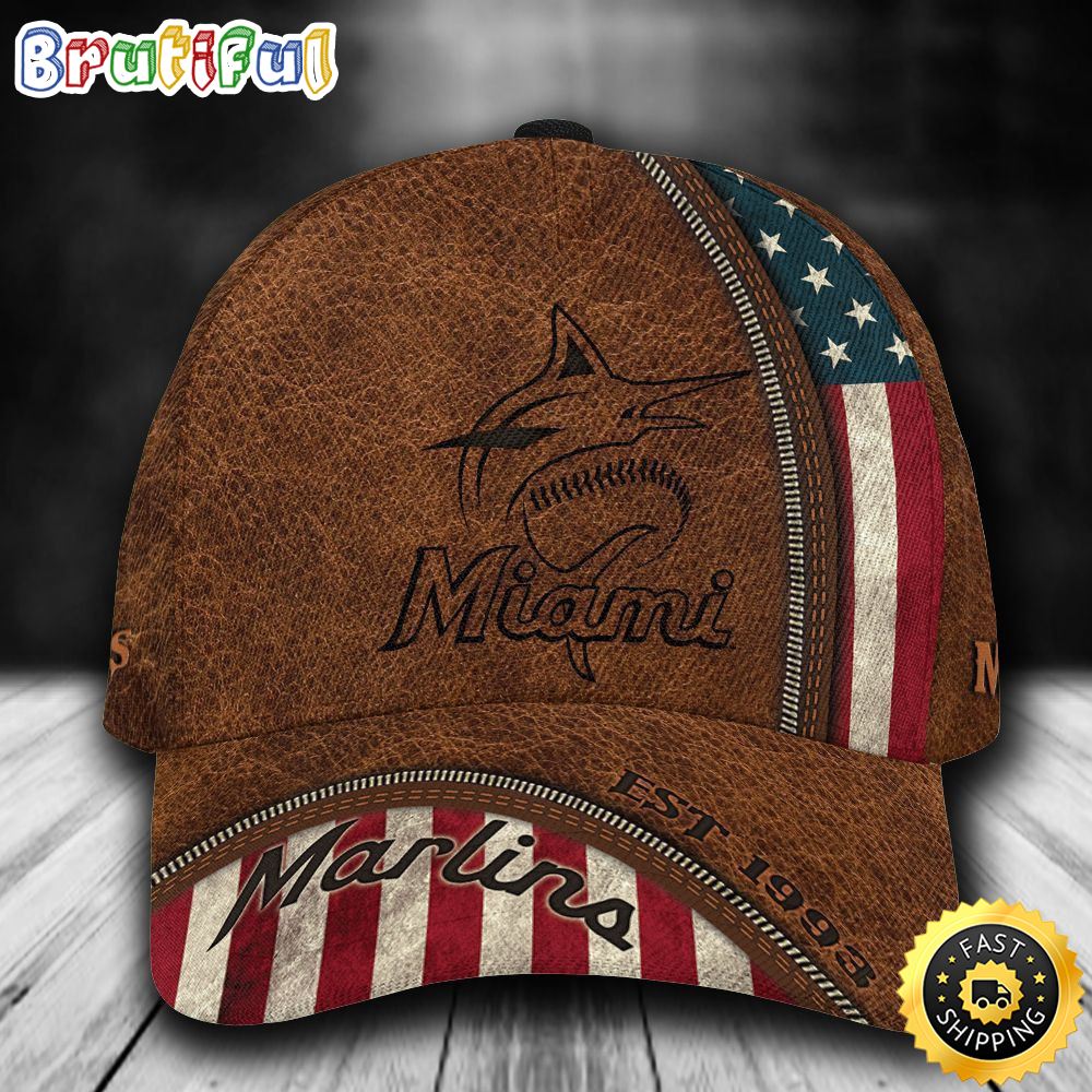 Miami Marlins USA Flag Zipper All Over Print 3D Classic Cap jxgmjc