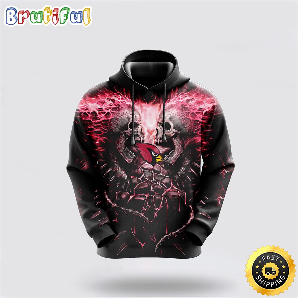 NFL Arizona Cardinals 3D Hoodie All Over Print Skull Game Day Essential kmutqh