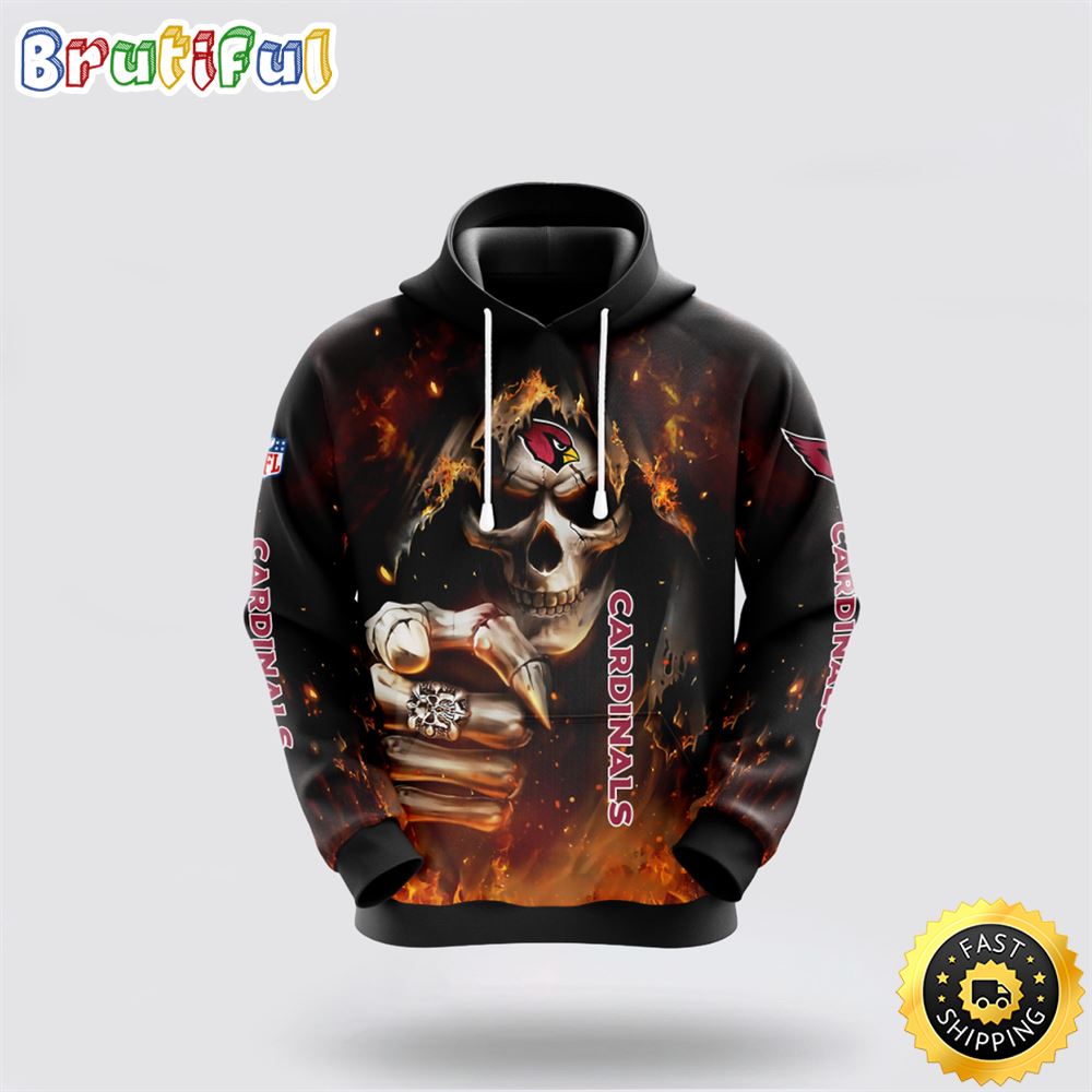 NFL Arizona Cardinals 3D Hoodie All Over Print Skull Ultimate Fan Gear r4vs3z