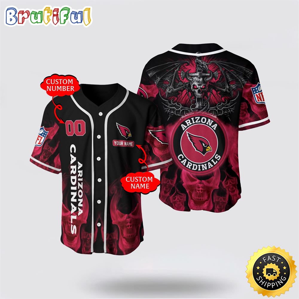 NFL Arizona Cardinals Baseball Jersey 3D Personalized Skull Customization Options Available urdwbl