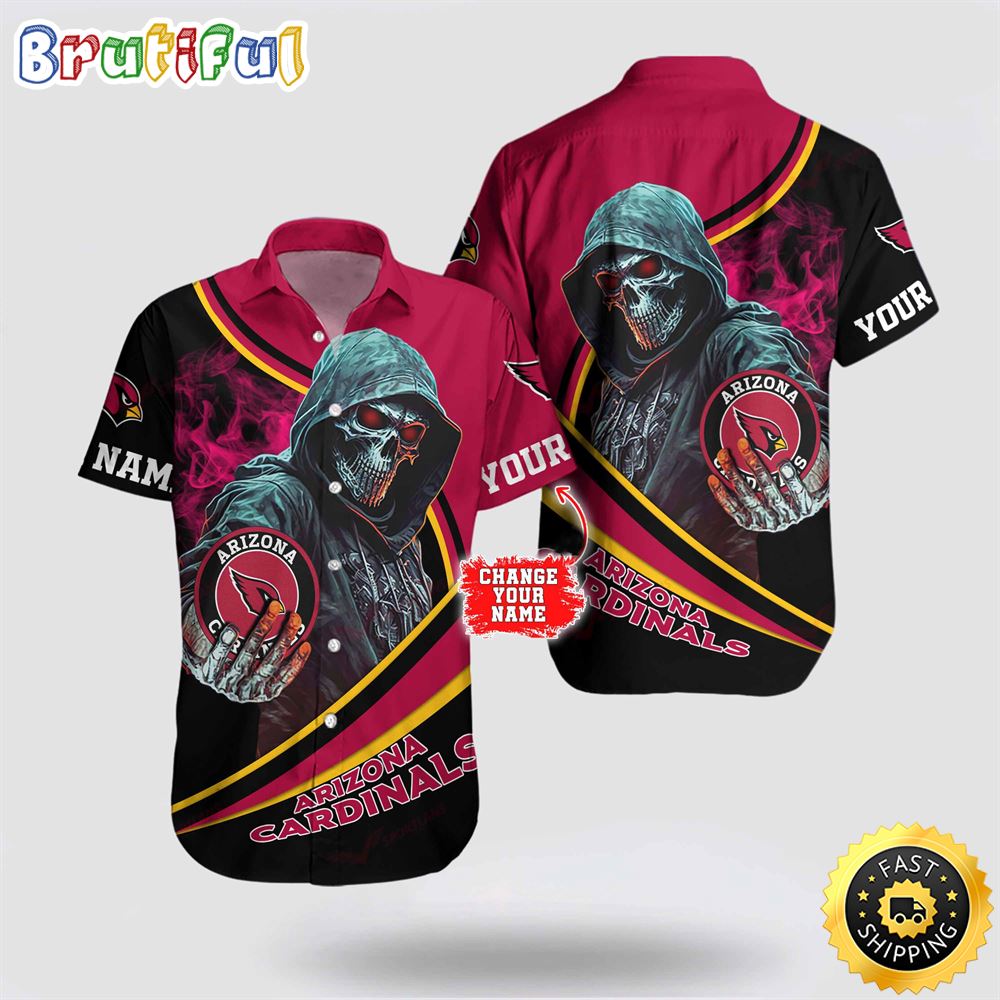 NFL Arizona Cardinals Hawaiian Shirt Custom Name Halloween Skull Tropical Team Spirit koh2or