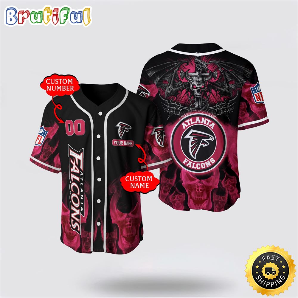 NFL Atlanta Falcons Baseball Jersey 3D Personalized Skull Customization Options Available qrunqn