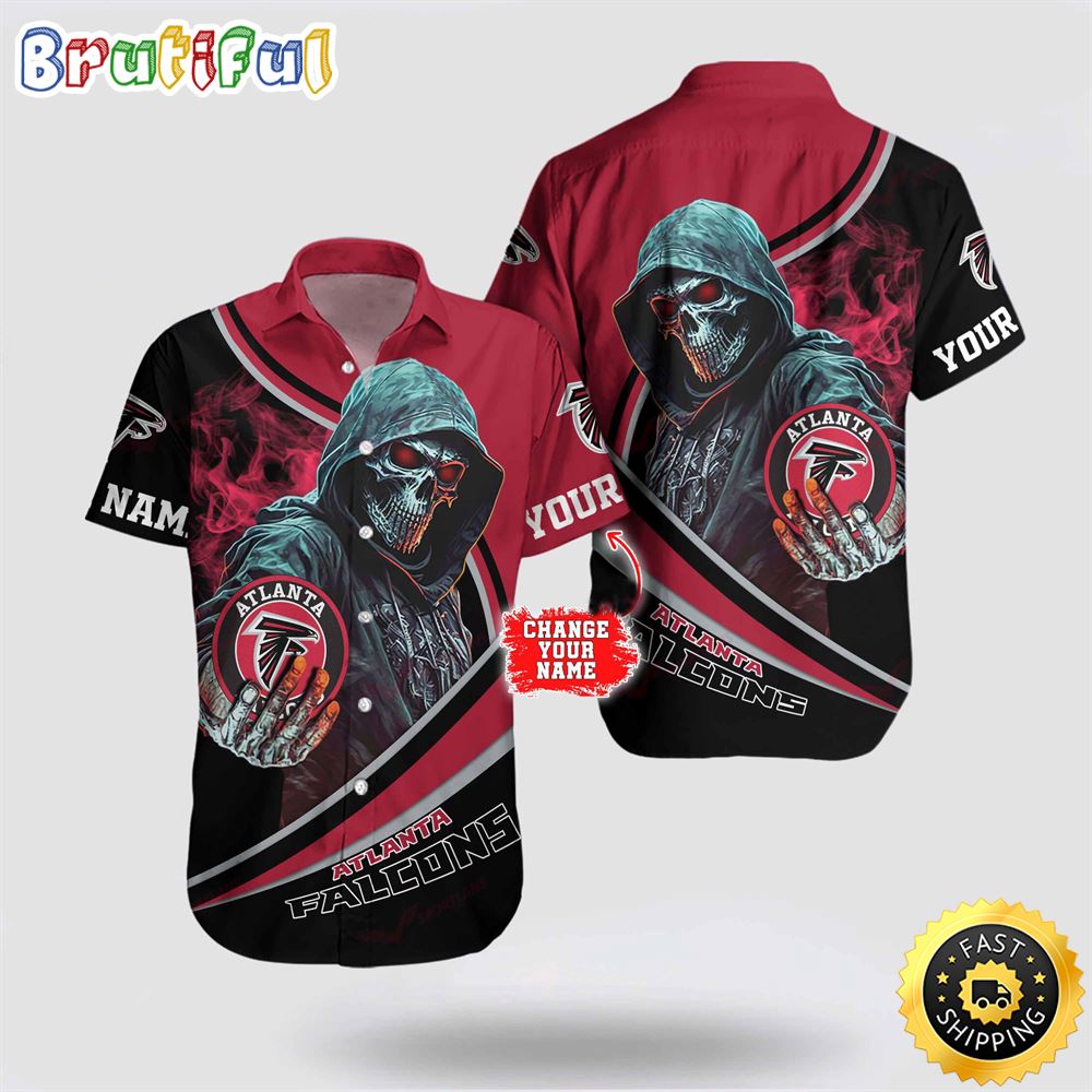 NFL Atlanta Falcons Hawaiian Shirt Custom Name Halloween Skull Tropical Team Spirit ypkafp