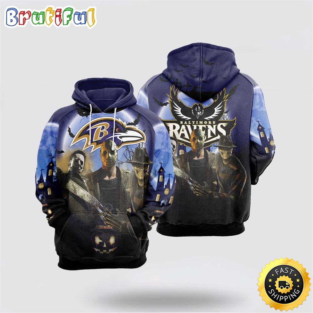 NFL Baltimore Raven All Over Print 3D Hoodie Halloween Horrored Gift For Football Fans 1 bhykqc