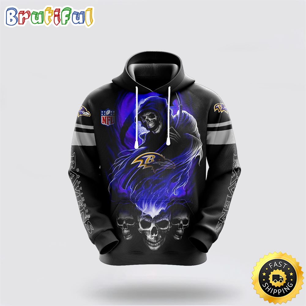 NFL Baltimore Ravens 3D Hoodie All Over Print Skull Elevate Your Game l160k9