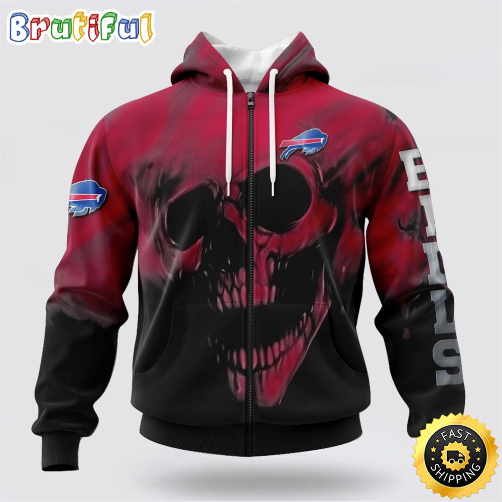 NFL Buffalo Bills 3D Hoodie Printed Halloween Skull Custom Name And Number Ultimate Fan Apparel 1 vtrw84