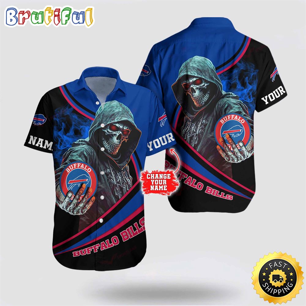 NFL Buffalo Bills Hawaiian Shirt Custom Name Halloween Skull Tropical Team Spirit rnc1qe