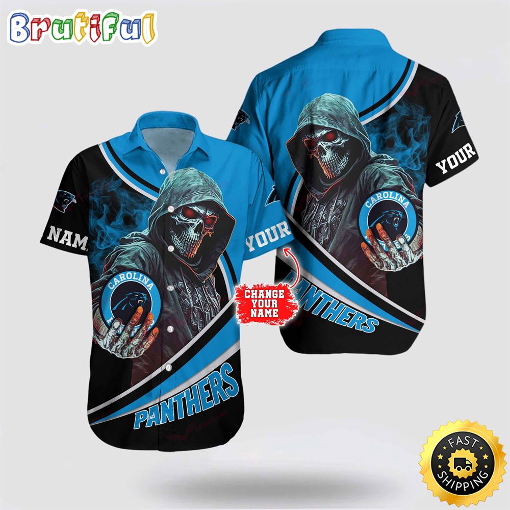 NFL Carolina Panthers Hawaiian Shirt Custom Name Halloween Skull Tropical Team Spirit aryusw