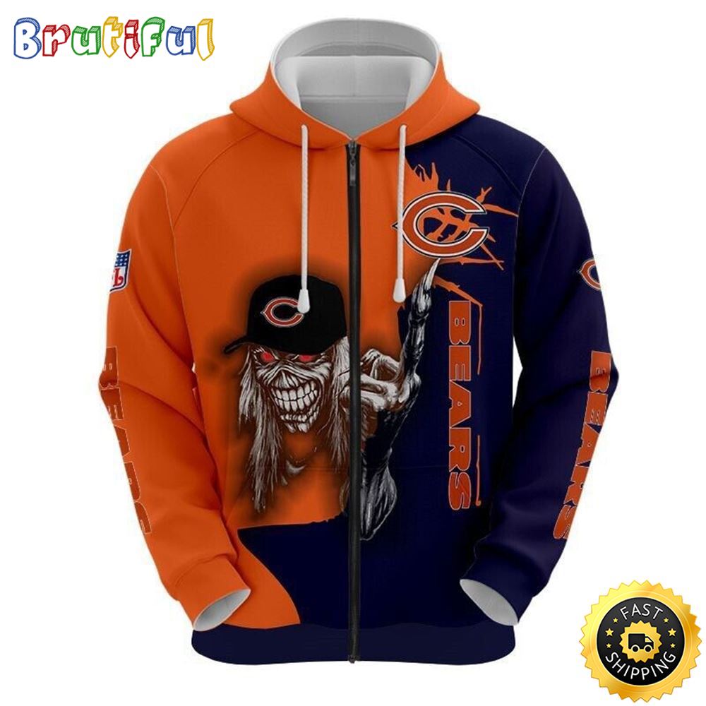 NFL Chicago Bears 3D Hoodie All Over Print Skull Embrace Team Pride dcc5ii