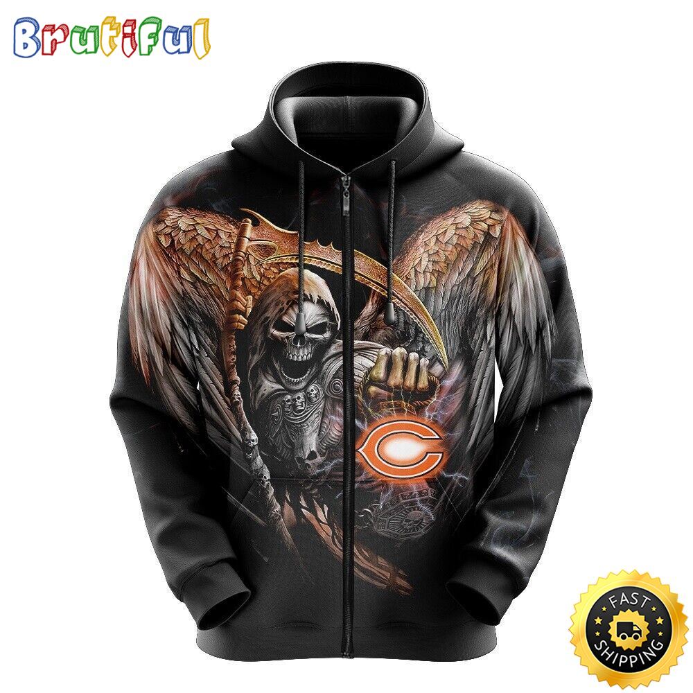 NFL Chicago Bears 3D Hoodie All Over Print Skull Game Day Essential e729ek