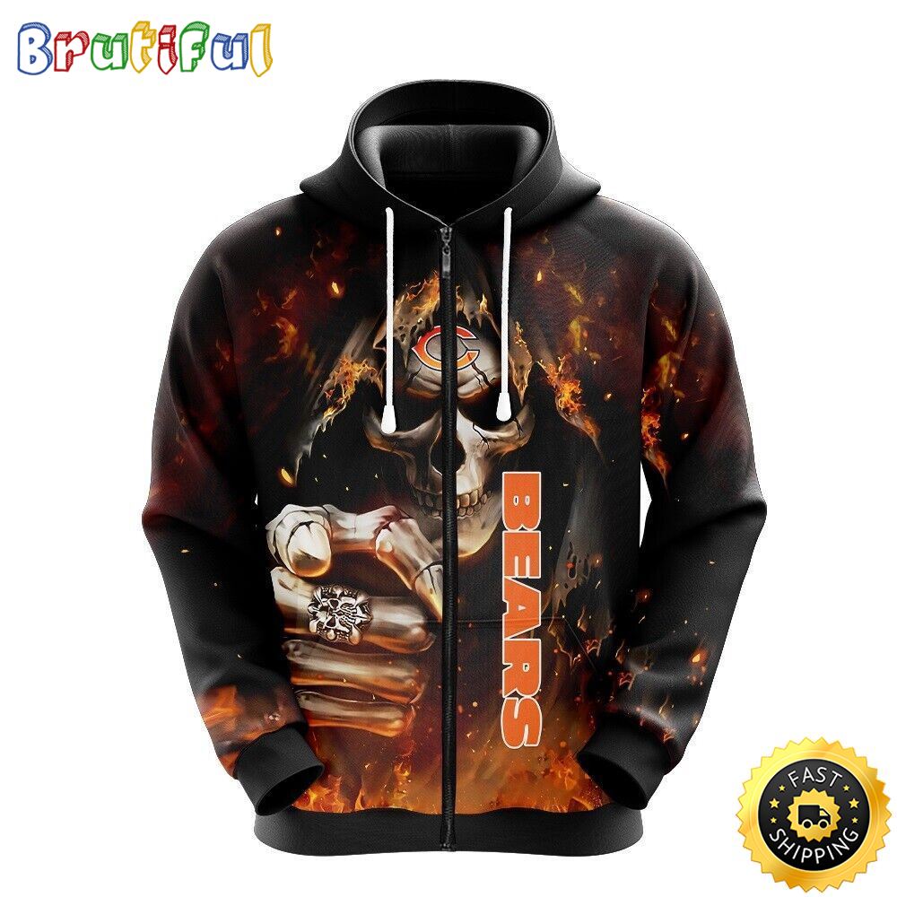 NFL Chicago Bears 3D Hoodie All Over Print Skull Show Your Team Spirit vcmyed