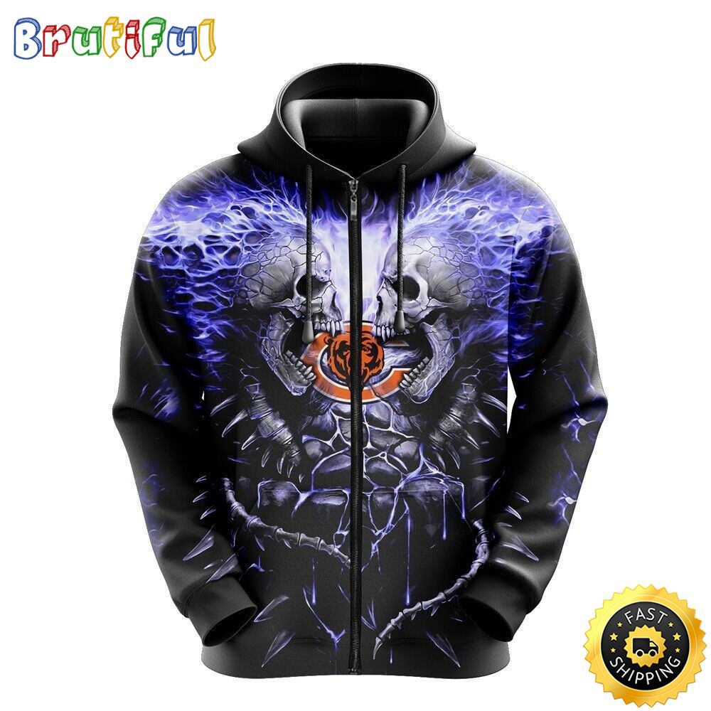 NFL Chicago Bears 3D Hoodie All Over Print Skull Stay Cozy and Stylish ldmzri