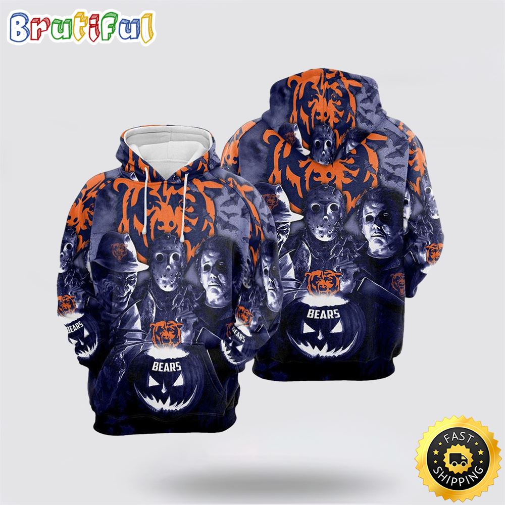 NFL Chicago Bears All Over Print 3D Hoodie Halloween Horror Night Gift For Football Fans 1 np02vh