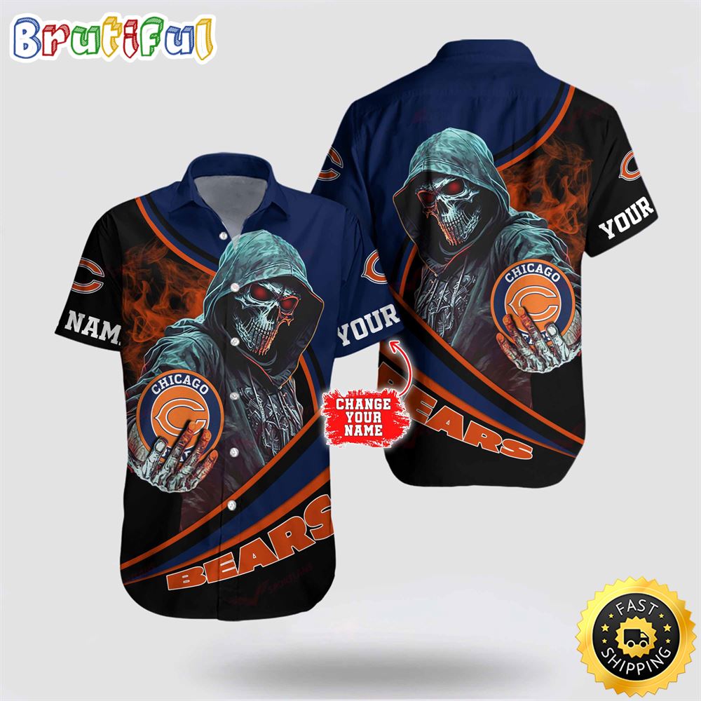 NFL Chicago Bears Hawaiian Shirt Custom Name Halloween Skull Tropical Team Spirit xozxko