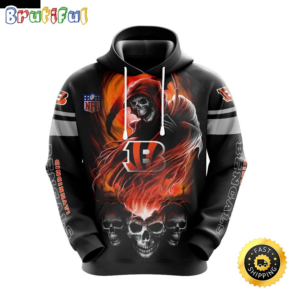 NFL Cincinnati Bengals 3D Hoodie All Over Print Skull Embrace Team Pride yszwhs