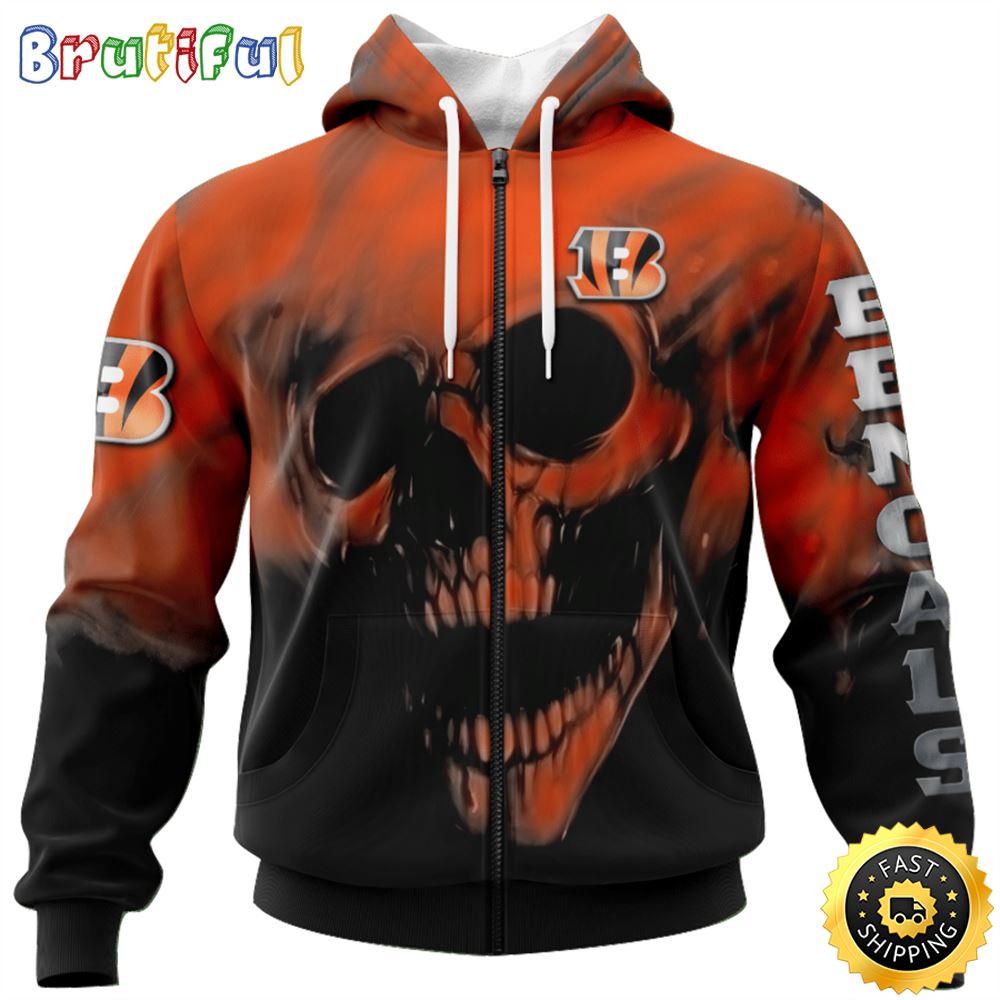NFL Cincinnati Bengals 3D Hoodie Printed Halloween Skull Custom Name And Number Ultimate Fan Apparel 1 aknui8