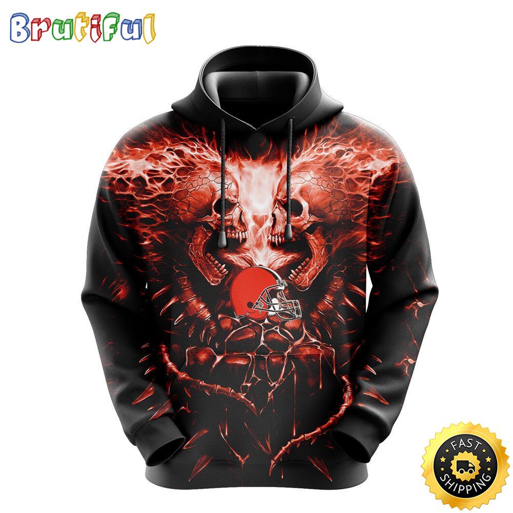 NFL Cleveland Browns 3D Hoodie All Over Print Skull Game Day Essential bcdsvf
